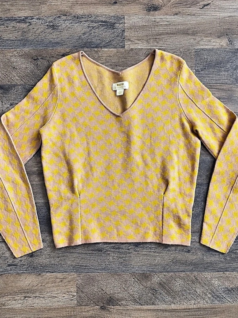 Maeve Lupita V-Neck Sweater Geometric Yellow & Pink Small